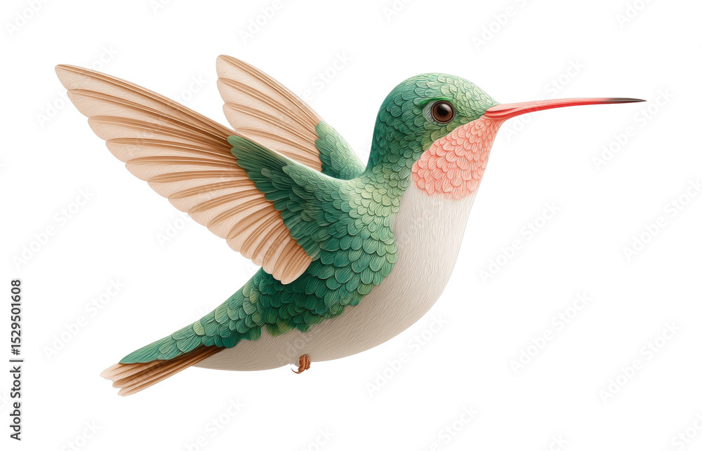 Obraz premium PNG Detailed portrait of a green and pink hummingbird in flight
