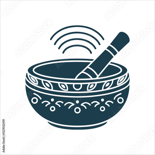 Stylized Tibetan Singing Bowl Icon with Sound Waves Tibetan Singing Bowl A stylised bowl with sound waves