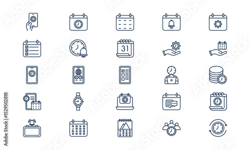 Time and date symbol showing calendar and clock in clean modern outline style
