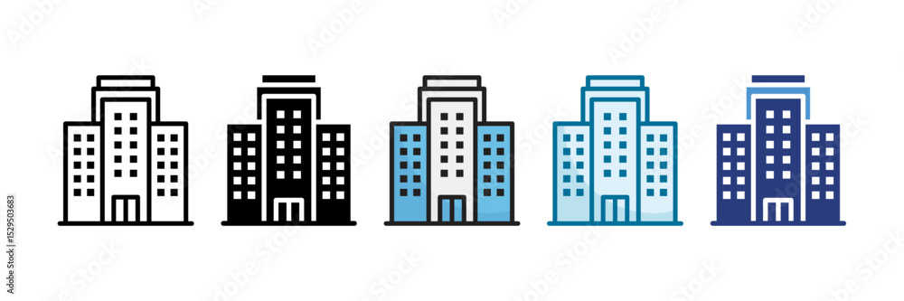 Corporate Building Icon Set Multiple Style Collection