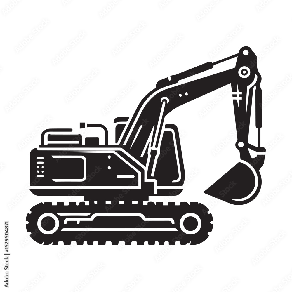 black and white Machinery Excavator Icon Vector Illustrations black and white Machinery Excavator Icon Vector Illustrations