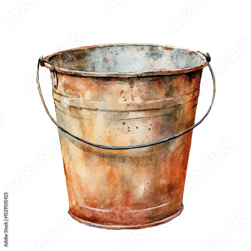 Bucket, watercolor illustration vector, high quality, isolated on a white background.