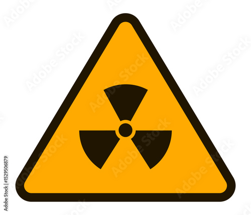 International ionizing radiation trefoil symbol depicted inside a yellow triangle with black border, warning of radioactive materials or areas