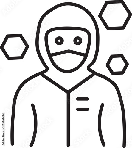 Person in protective gear with hexagonal shapes around