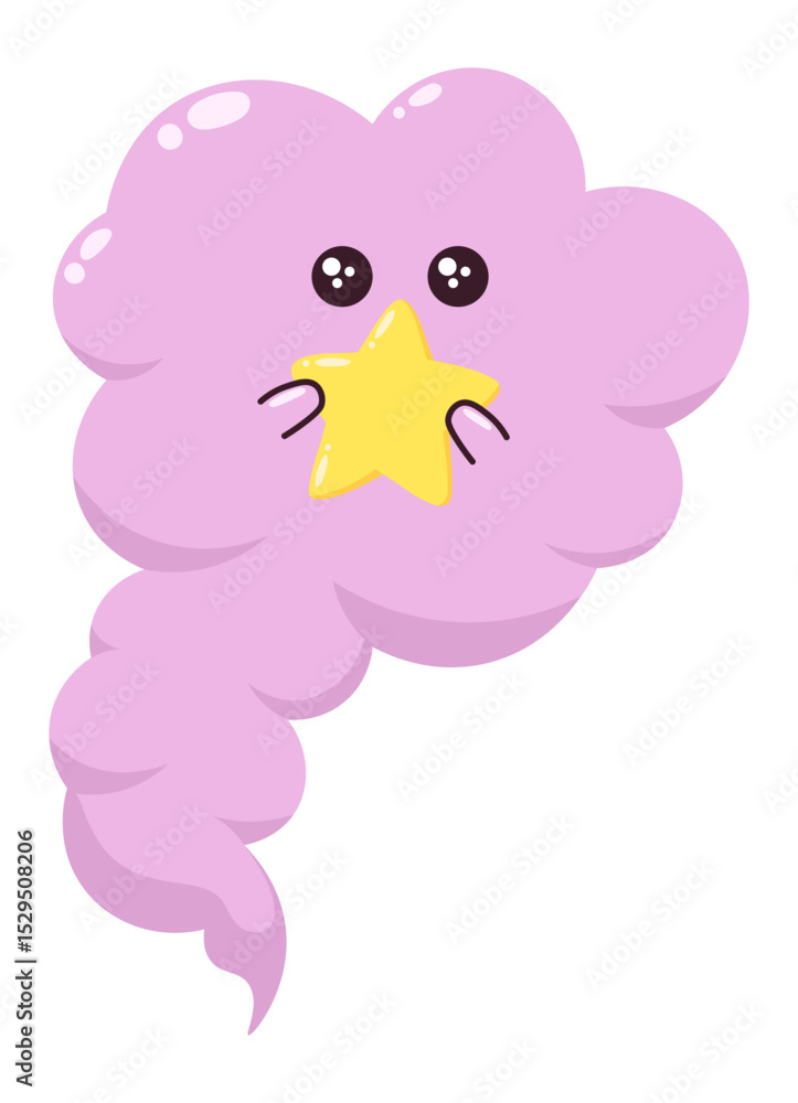 Charming illustration features a whimsical pink cloud gently holding a golden star, its kawaii expression adding a touch of sweetness and delight to the scene Charming illustration features a whimsical pink cloud gently holding a golden star, its kawaii expression adding a touch of sweetness and delight to the scene