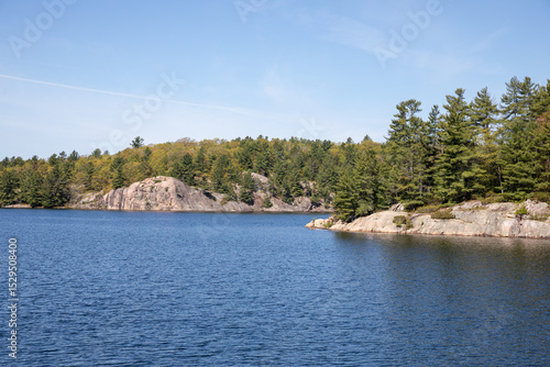 Lake Shoreline and Pine Forest at Killarney Provincial Park, Ontario, Canada