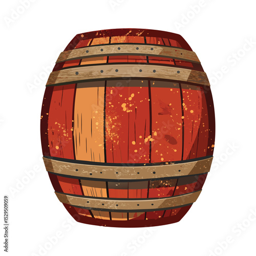 Vintage Wooden Barrel Cartoon Illustration for Alcohol, Drinks and Storage
