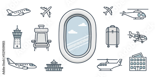  Air Travel Vector Icon Set — Adjustable Line Weight Illustrations