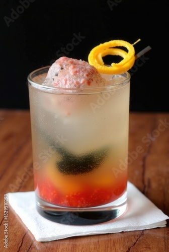 Wallpaper Mural Exquisite Cocktail Delight: This close-up shot reveals a refreshing cocktail, artfully presented with vibrant citrus zest, capturing the elegance and flavor of a crafted beverage. Torontodigital.ca