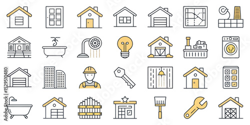  Real Estate Vector Icon Set — Adjustable Line Style Symbols