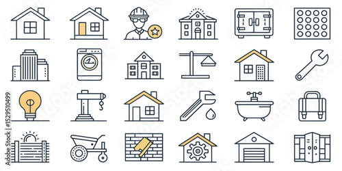  Real Estate Vector Icon Set — Adjustable Line Style Symbols