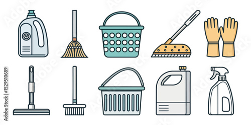  Cleaning Icons Vector Set — Neat and Adjustable Line Style