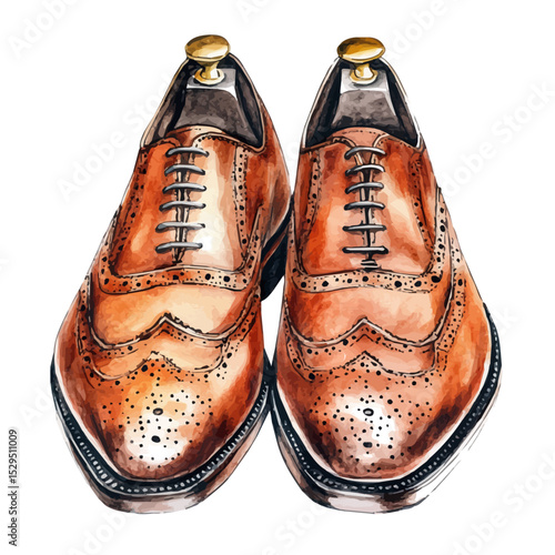 Brogues, watercolor clipart vector, high quality, isolated on a white background.