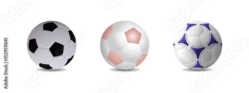 Set of Realistic Soccer Balls with Different Patterns and Colors Isolated on White Background