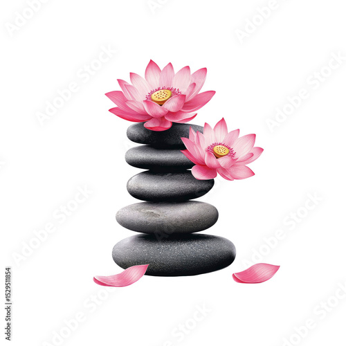 Serene Stacked Stones and Pink Lotus Flowers, Spa and Wellness Concept