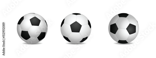 Set of Classic Black and White Soccer Balls Isolated on White Background