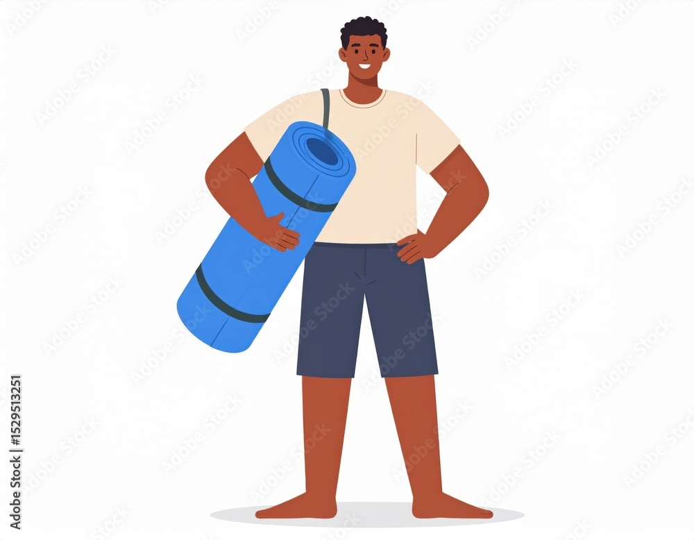 Fototapeta premium Man Holding Rolled Up Blue Yoga Mat