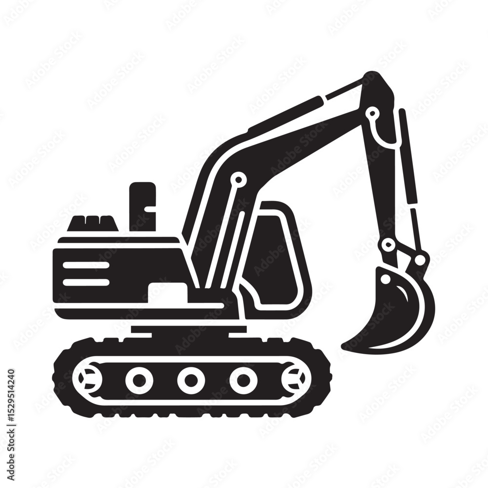 black and white Machinery Excavator Icon Vector Illustrations black and white Machinery Excavator Icon Vector Illustrations