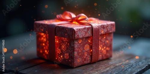 Intricate twine-wrapped box, soft glow emanates , magic, dark