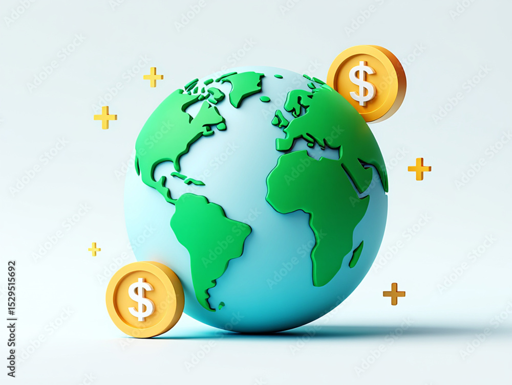 Global Finance Concept 3D Render Illustration Global Finance Concept 3D Render Illustration