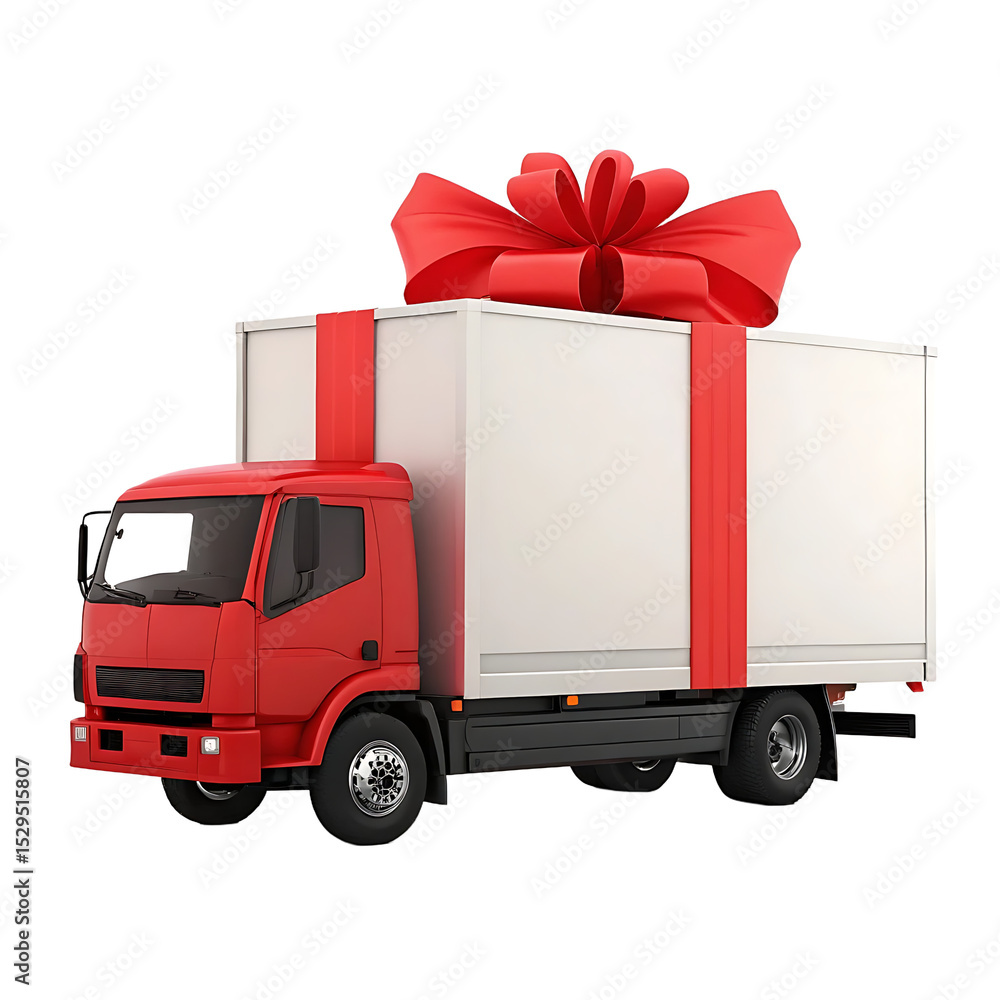 Red Delivery Truck with a Gift-Wrapped Cargo Box Red Delivery Truck with a Gift-Wrapped Cargo Box