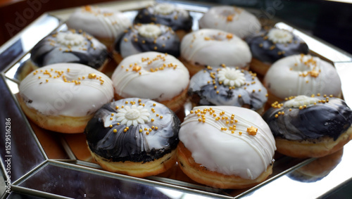 фотографія Premium Donut Collection: A collection of premium, delicious donuts with opulent, enticing toppings