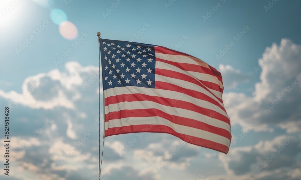 Obraz premium Waving flag bright sky patriotic symbol national colors summer day