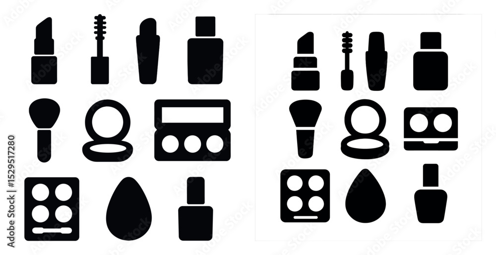 Obraz premium Cosmetic and makeup solid icons set – beauty, silhouette, skincare symbols