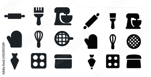 Baking and cooking solid icons set – filled, kitchenware and culinary symbols