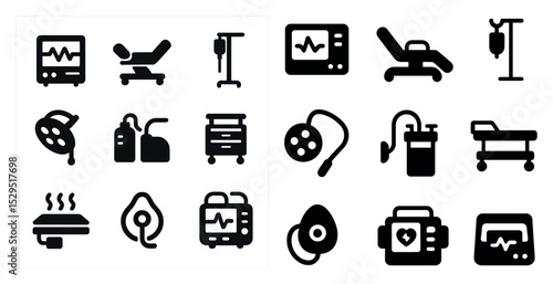 Healthcare solid icons set – medical, filled, hospital and clinic symbols