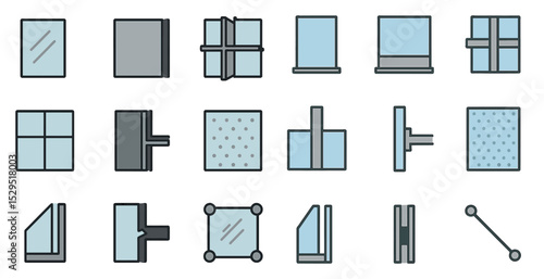 Window design linear icons set – flat, modern architecture and building symbols