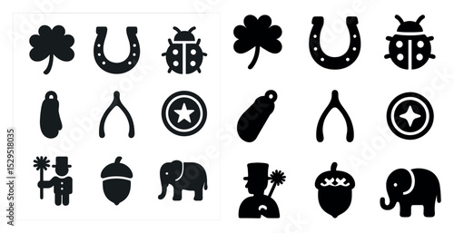 Luck and fortune icons set – silhouette, symbols of prosperity and success