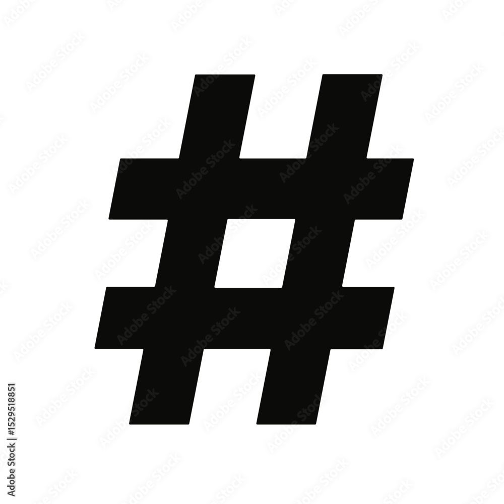 Obraz premium Hashtag symbol in black, simple design, used for social media, marketing