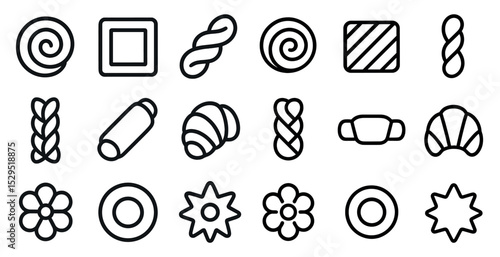 Bakery dreams icons set – outline, linear, pastry and dessert symbols