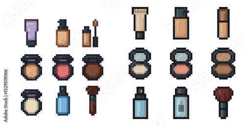 Beauty and cosmetics pixel art icons set – makeup, skincare, graphic symbols