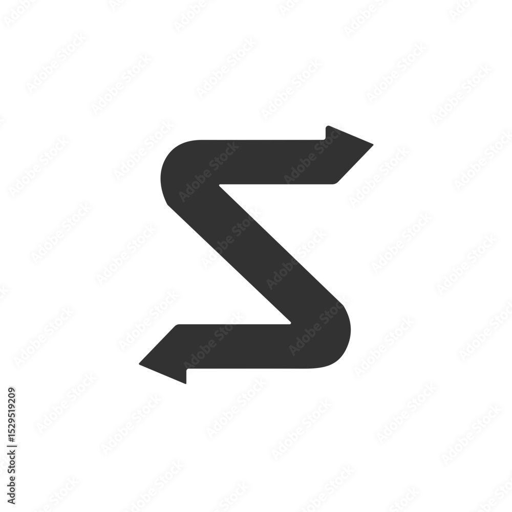 Simple S shaped arrow symbol, gray on white, used for navigation Simple S shaped arrow symbol, gray on white, used for navigation