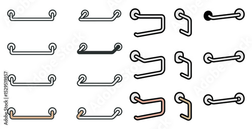 Bathroom accessory line icons set – towel, holder, minimalist, modern designs