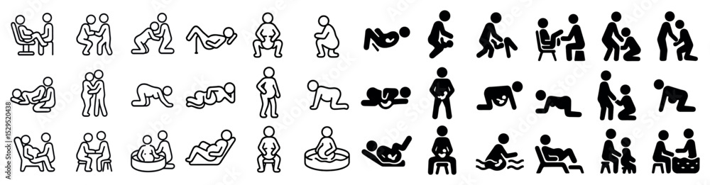 Fitness workout outline icons set – health, gym, exercise symbols for training Fitness workout outline icons set – health, gym, exercise symbols for training