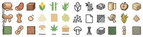 Natural resources pixel art icons set – organic, eco-friendly, sustainable symbols