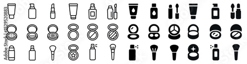 Cosmetics and beauty solid icons set – filled, skincare, makeup symbols