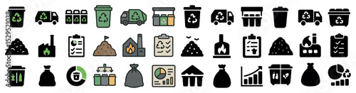 Recycling and waste management icons set – solid, filled, eco and green symbols