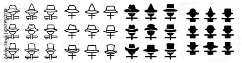 Fashion silhouette icons set – solid, filled, hats and headwear collection