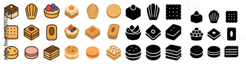 Bakery and desserts icons set – solid, filled, pastry and confectionery symbols