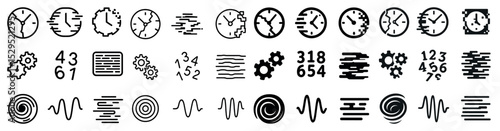 Time and technology icons set – silhouette, solid, clock and gadget symbols