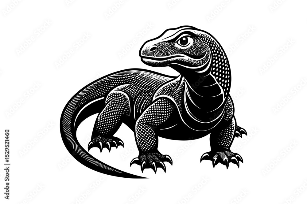 Obraz premium Komodo dragon engraving vintage style vector illustration