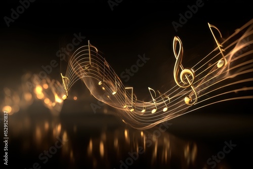 Golden Music Notes Wave Abstract Background