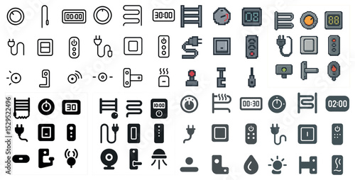 Smart home icon set – pixel art, automation, technology symbols