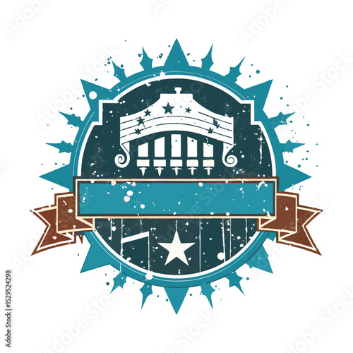 Vintage Circus Tent Illustration with Grunge Texture, Brown and Red Stripes