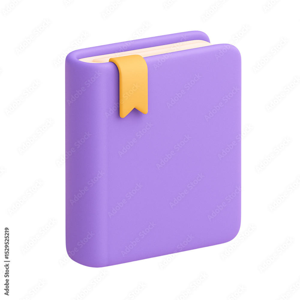 3D Closed Book Icon with Yellow Bookmark 3D Closed Book Icon with Yellow Bookmark