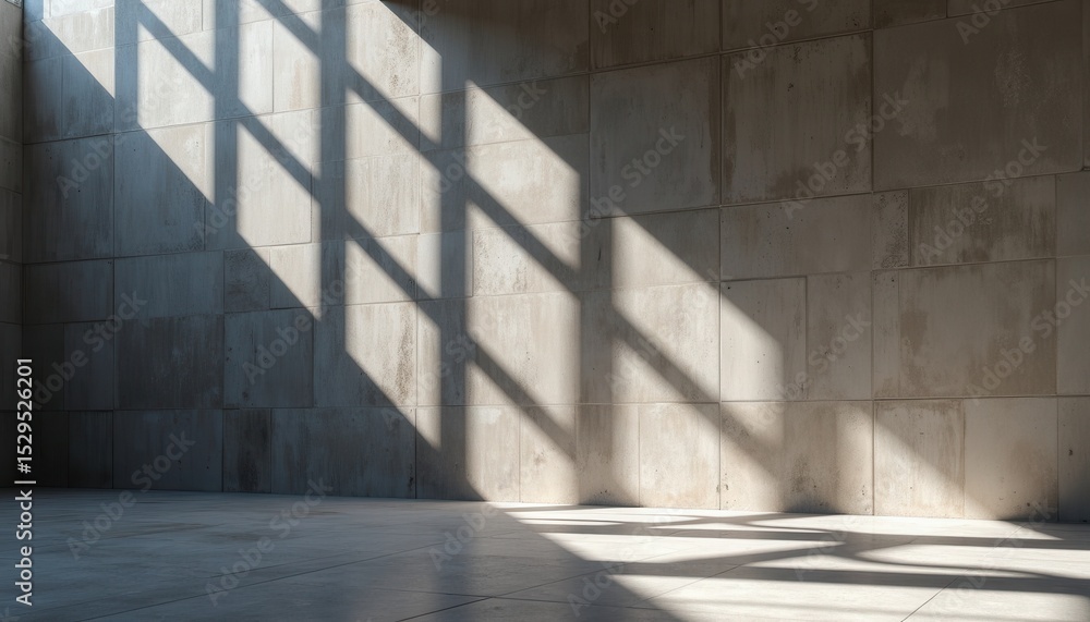 Obraz premium Sunlit geometric patterns on concrete interior wall
